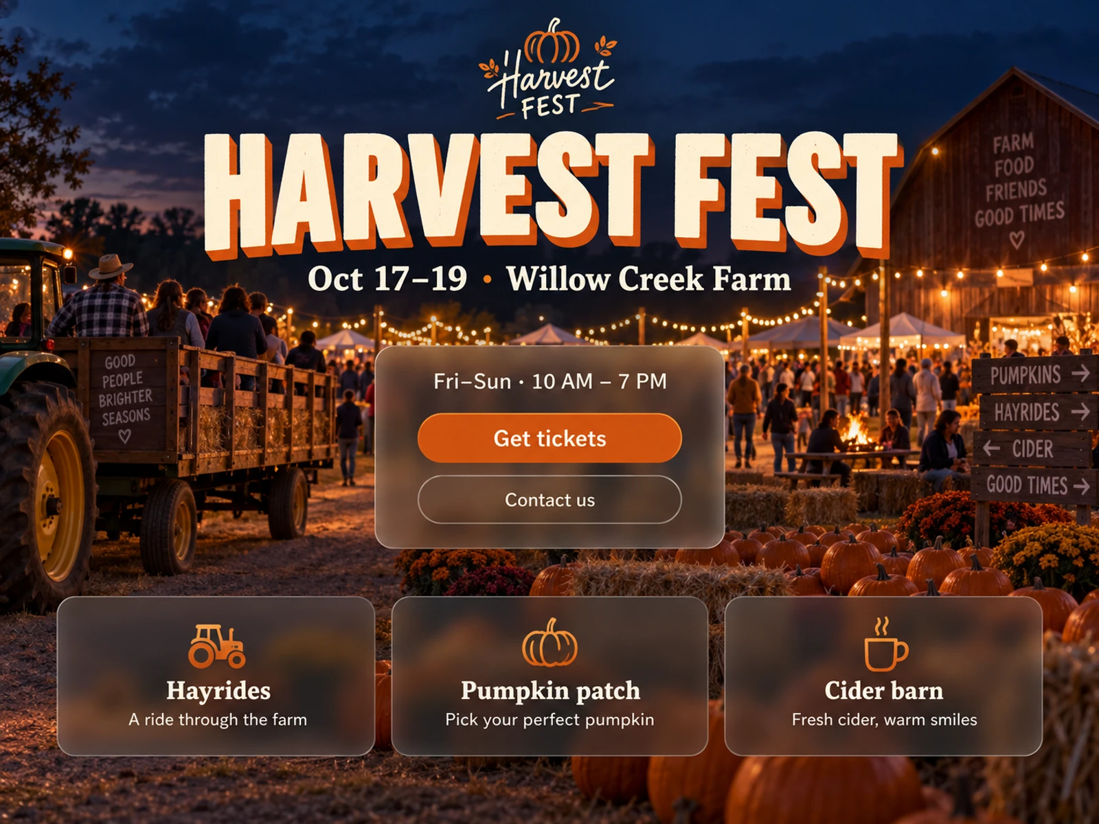 Festival poster sample event site preview for Harvest Fest